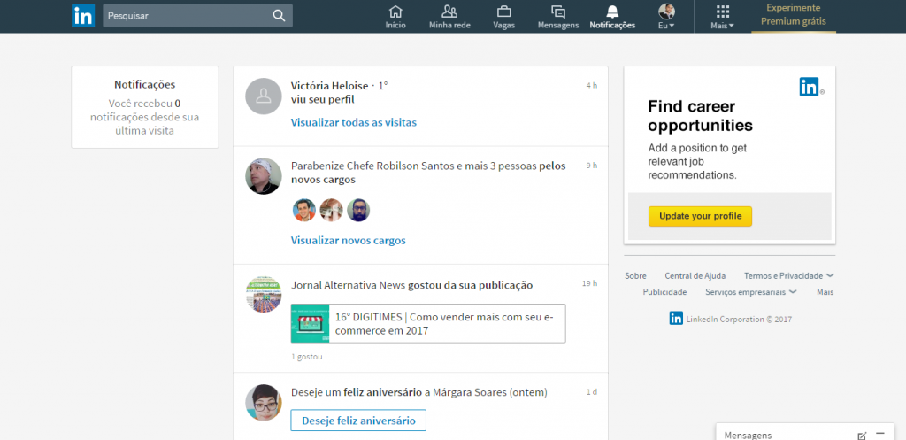 notificações linkedin